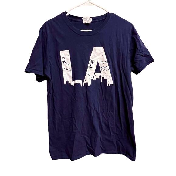 Unknown Tops - Navy Blue White LA Los Angeles City Skyline Short Sleeve T-Shirt Size Large